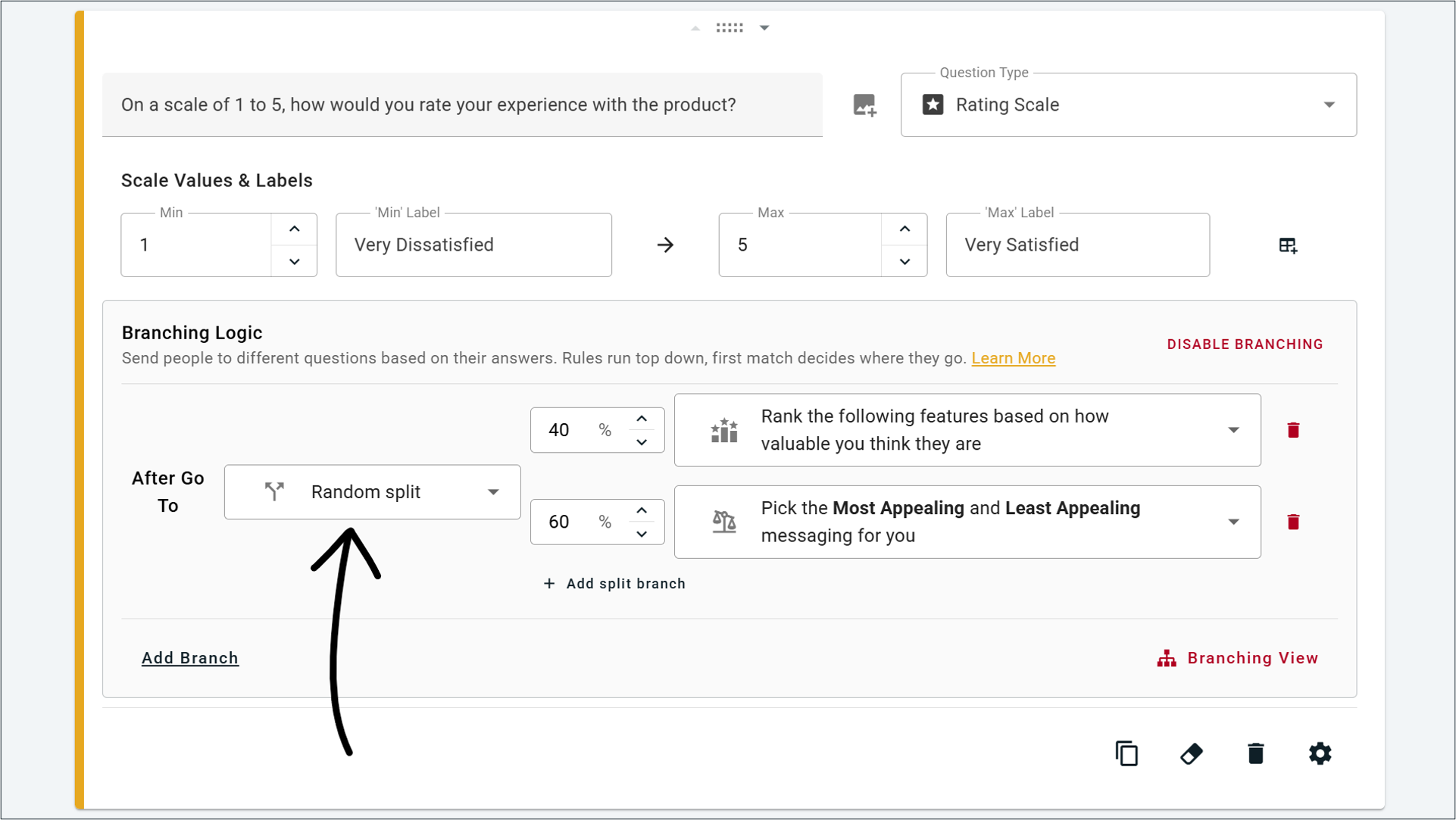 Randomized Split Branching Logic on OpinionX surveys