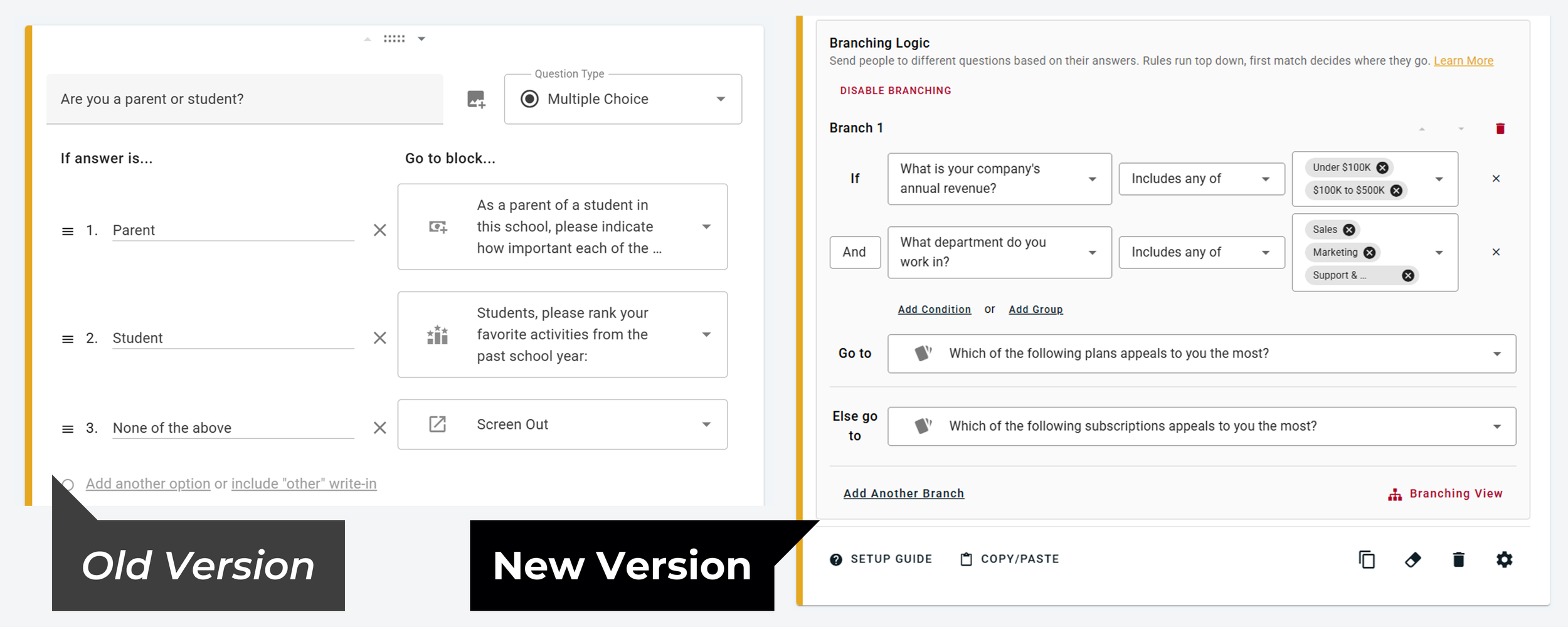 Old Branching vs Conditional Branching Logic on OpinionX - June 2026 Update
