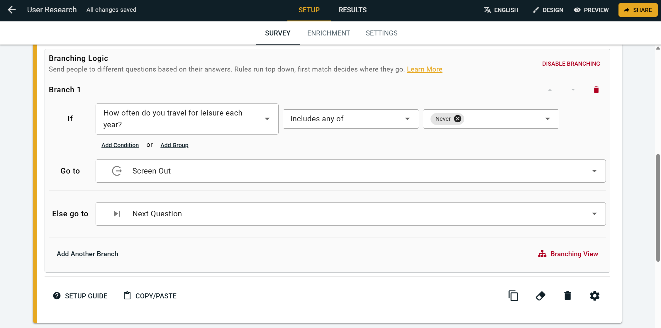 Screen Out Destination OpinionX - Finish Page Participant Status Tagging Dropdown