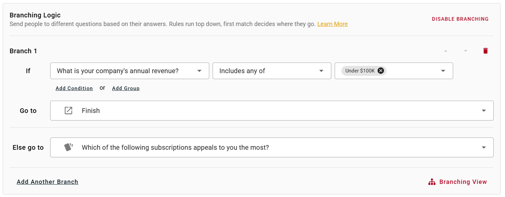 Example of branching logic on OpinionX survey for free