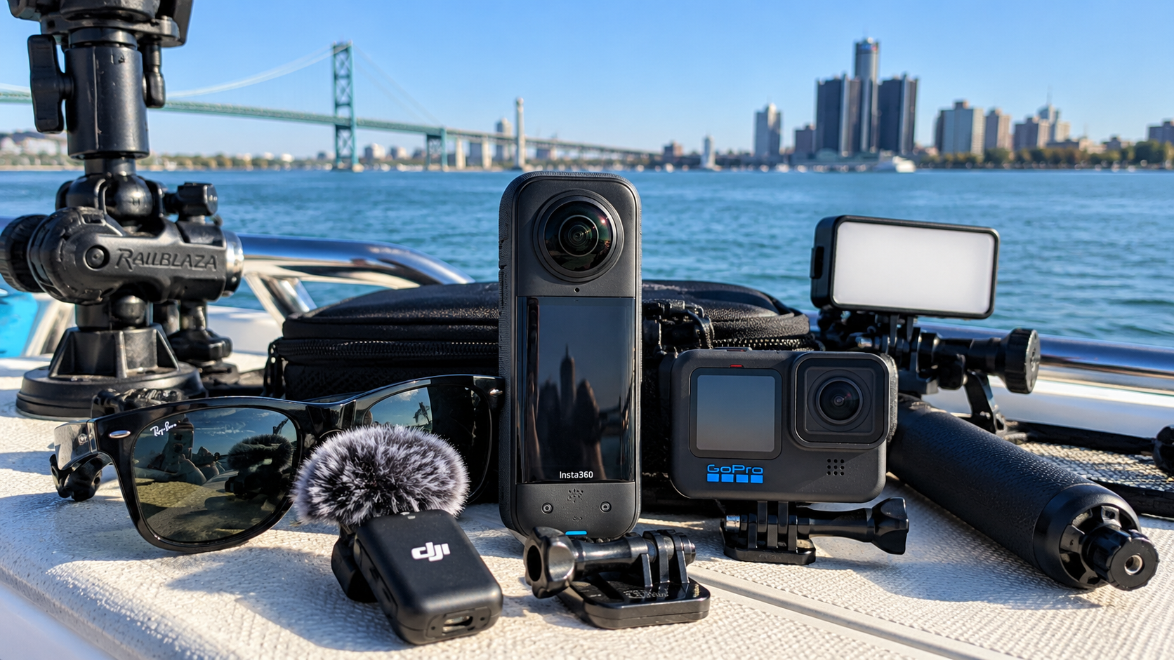 Camera and creator equipment used for Detroit River Live boating videos and livestreams.