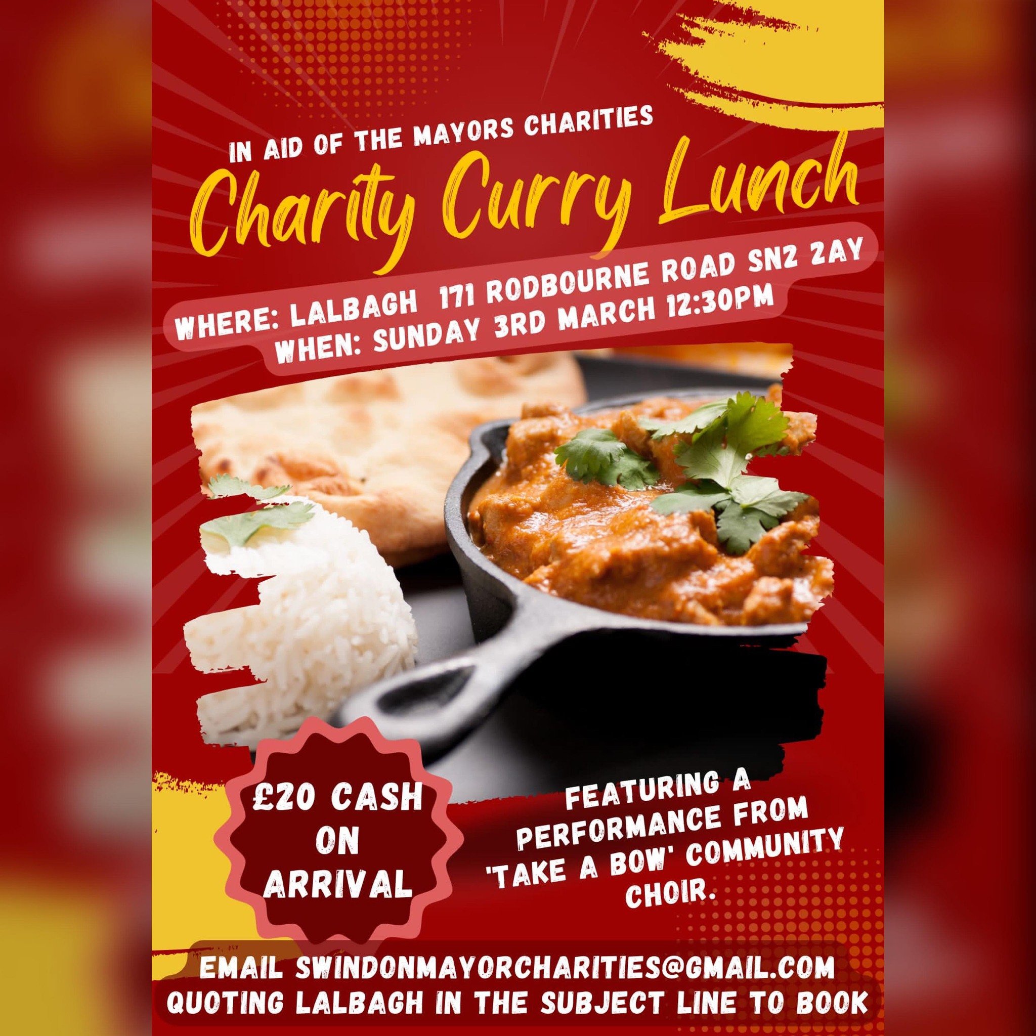 Come join us on the 3rd March at the Lapbagh on Rodbourne road in aid of the Mayors charities of choice for a curry lunch!

&pound;20 cash on arrival! @barbara.parry.921230
