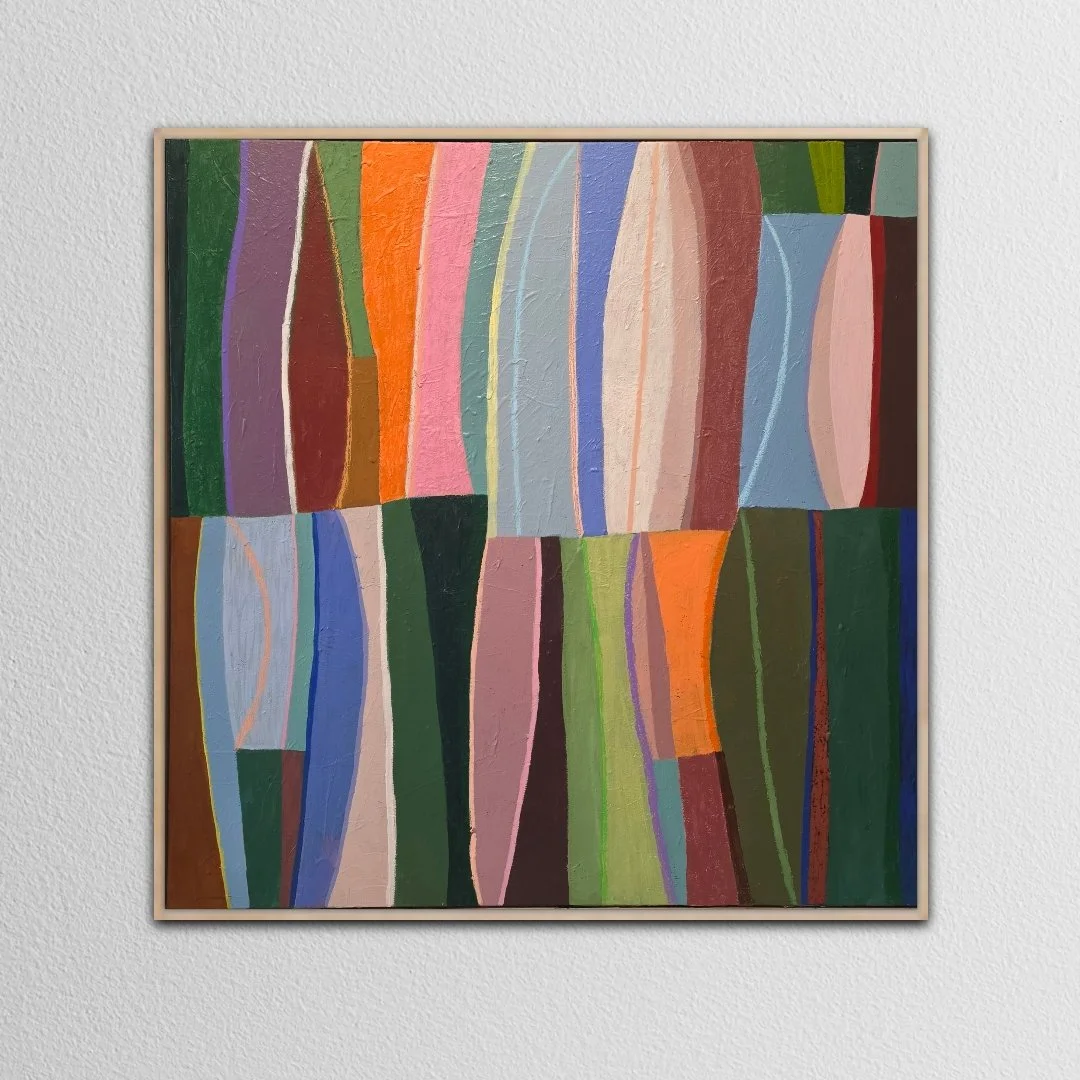 Walking by gumtrees,
Mixed media on canvas in natural oak,
93 x 93 x 4.5 cm
2026