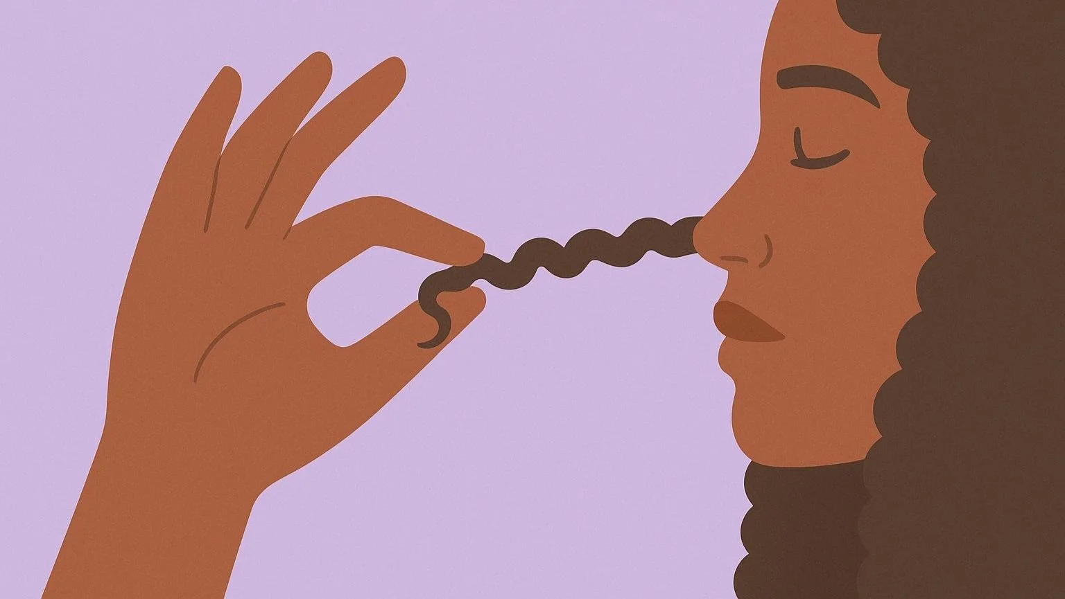 Illustration of a hand performing the slide test on a strand of Type 4 curly hair, used to assess hair porosity by feeling for texture changes.