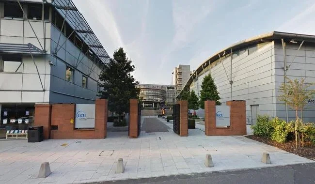 An Image of the Cowcaddens Road entrance of Glasgow Caledonian University leading to the ARC