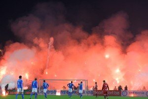 A common example of some of the pyro shows put on by fans of both sides during the Sarajevo Derby |    Photo Credit