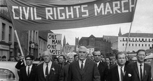 A picture from the civil rights march in Derry in 1968 that is widely accepted as being the beginning of “The Troubles” | Photo Credit