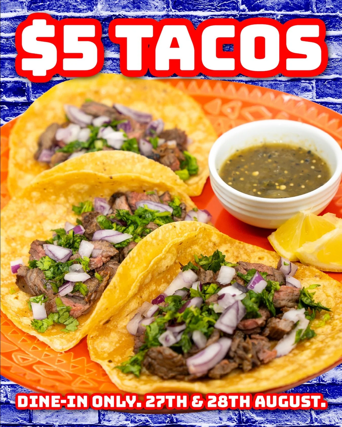 Stop what you&rsquo;re doing 🌮 $5 tacos are here! 😋 

Today + tomorrow (27 + 28 August), we&rsquo;re serving up authentic Tijuana-style tacos for just $5 each, dine-in only. Corn tortillas topped with your choice of protein, finished with cilantro,