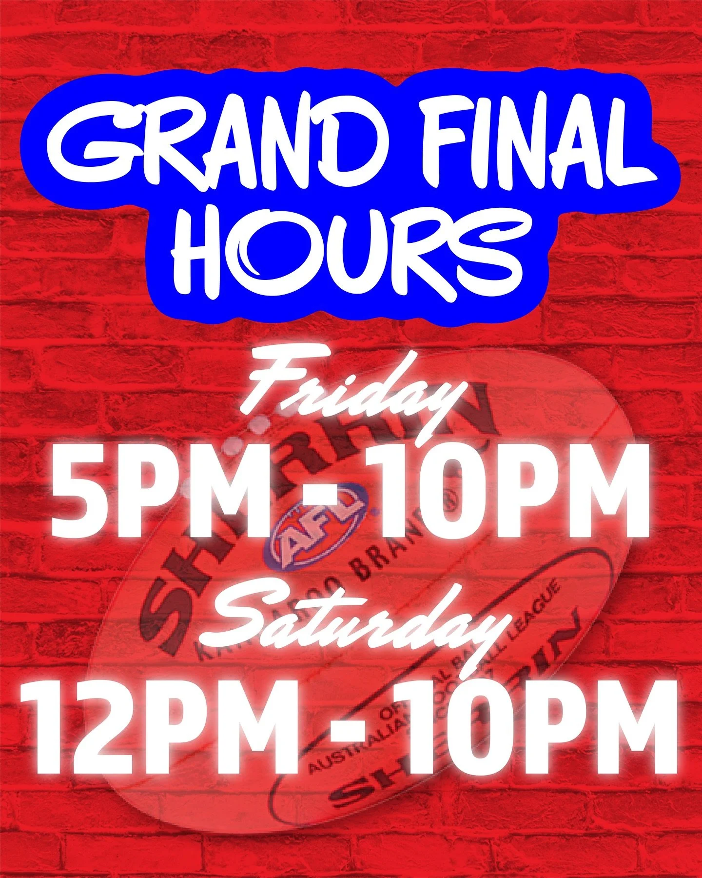🏉✨ AFL Grand Final Weekend Hours ✨🏉

📅 Friday: 5PM &ndash; 10PM
📅 Saturday: 12PM &ndash; 10PM

🔥 Perfect time to grab those pupusas 🫓 and celebrate the AFL Grand Final with the best Mexican food in town. 🌮🇲🇽

📍 La Mexicana &ndash; 8/800 Ber