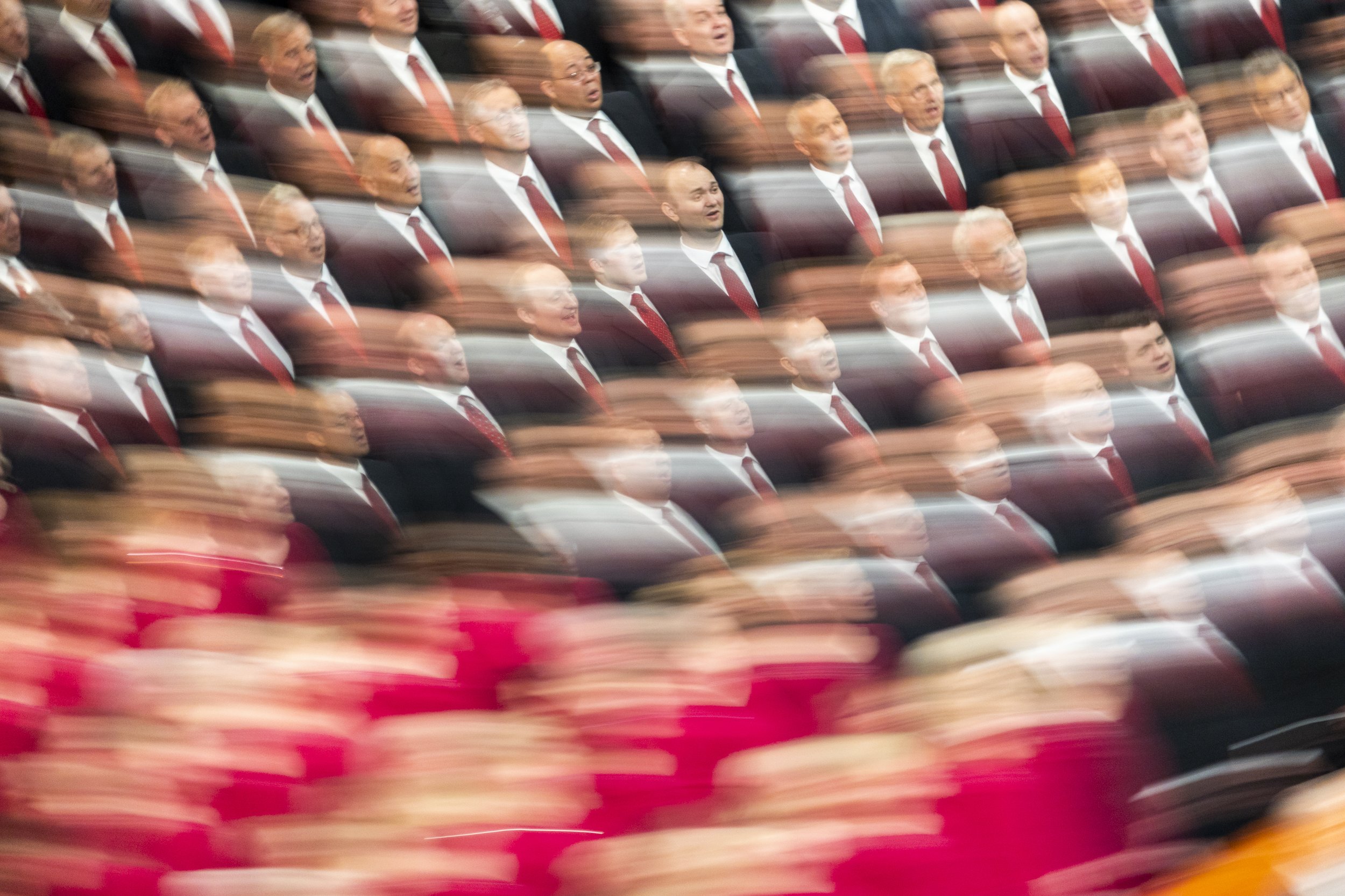  The Tabernacle Choir performs during the Sunday morning session of the 192nd Semiannual General Conference of The Church of Jesus Christ of Latter-day Saints in the Conference Center in Salt Lake City on Oct. 2, 2022. 