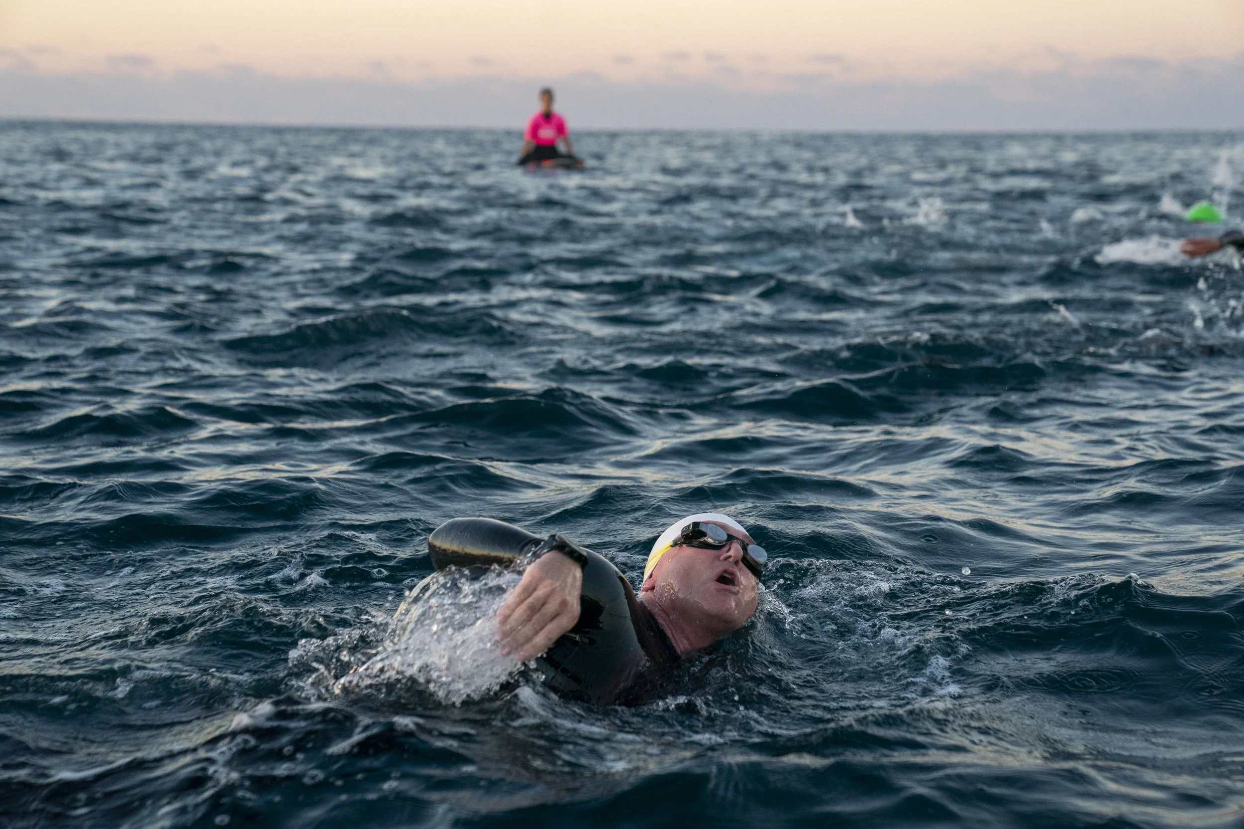  An age-group athlete competes in the swim course of the 2025 IRONMAN Florida on November 1, 2025, in Panama City Beach, Florida. (Photo by Benjamin B. Braun/Getty Images for IRONMAN) 