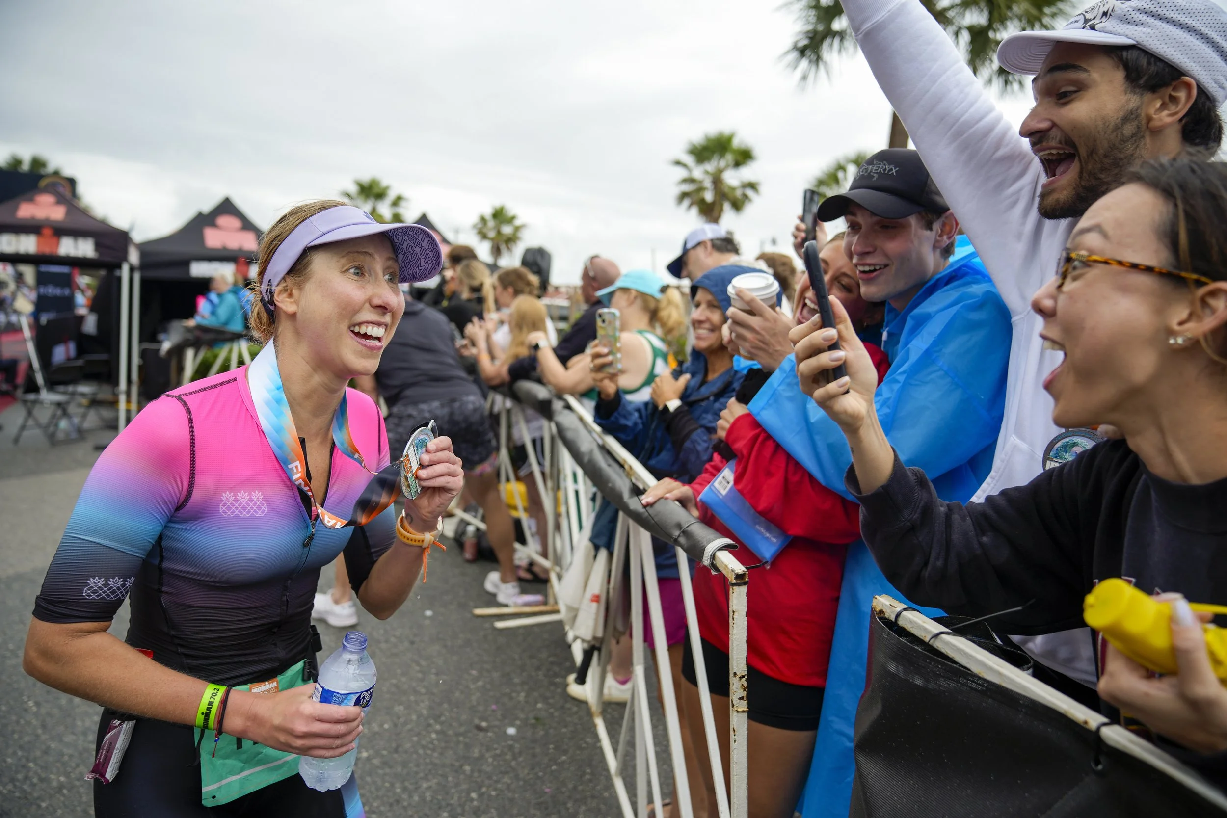  An age-group athlete reacts to finishing the 2026 IRONMAN 70.3 Gulf Coast on May 9, 2026, in Panama City Beach, Florida. (Photo by Benjamin B. Braun/Getty Images for IRONMAN) 
