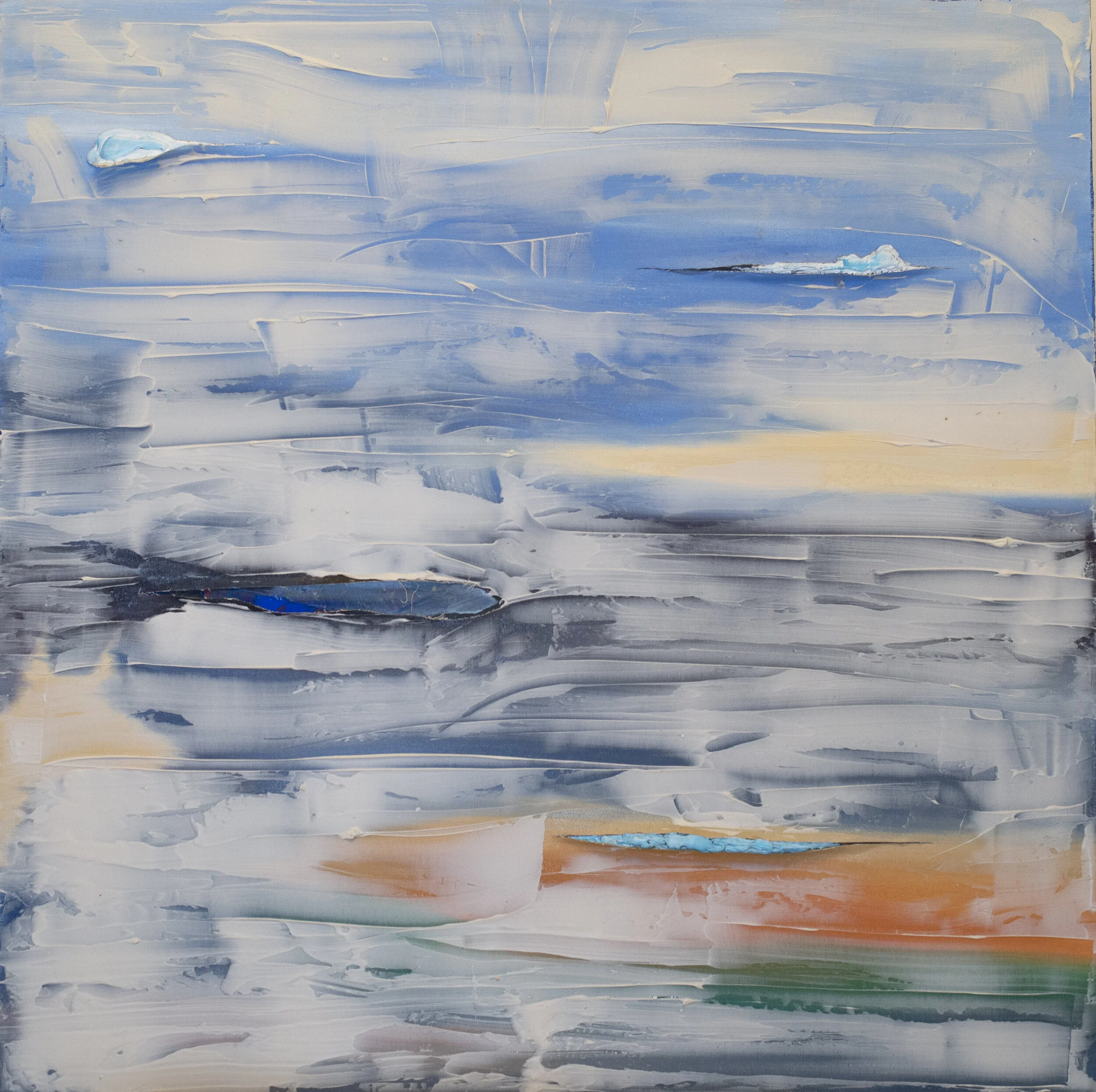Weather, oil paint and mix media on canvas, 12.5x12.5, 2016