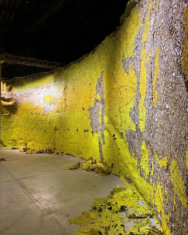 This magnificent installation view of El Anatsui was captured in the Ghana Pavillion from the 58th Biennale di Venezia. It's always fascinating how El Anatsui experiments with the manipulation of everyday objects. For example, in this piece, El Anats
