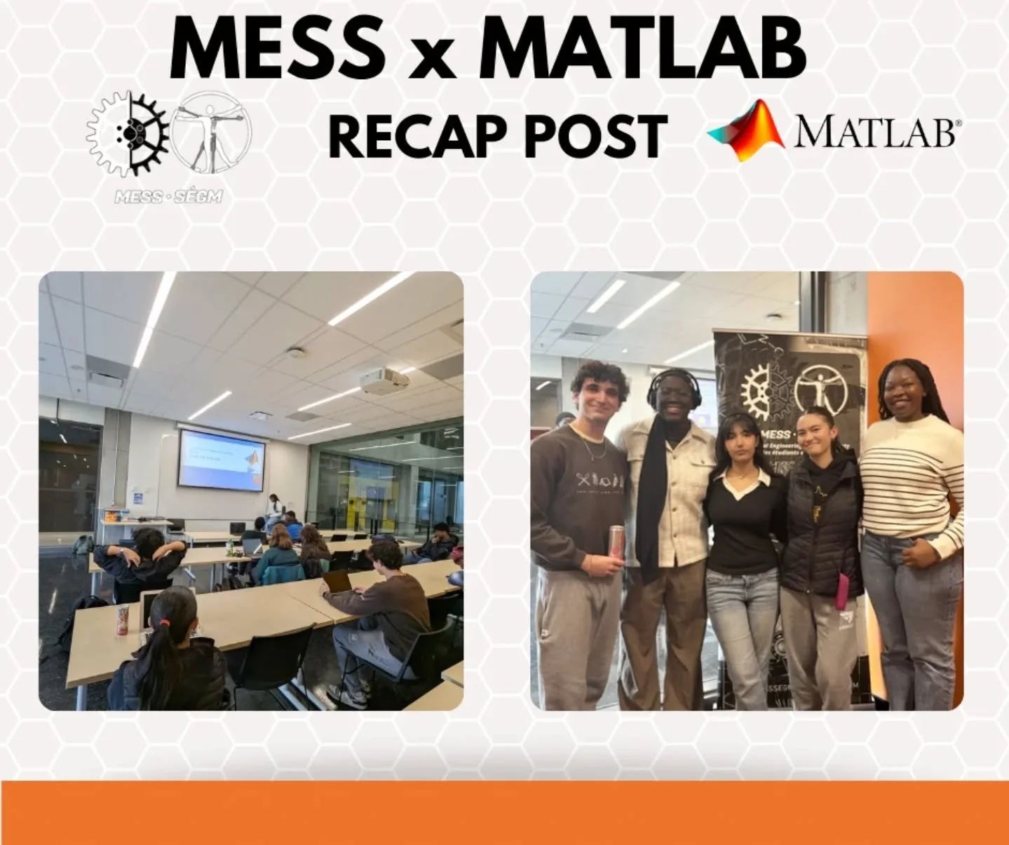 Thank you to everyone who attended our MATLAB event. A special thank you to our mentor and the MATLab team for their support and guidance. 

#matlab #engineeringstudent #stemcommunity #MESS #uottawaengineering

Merci &agrave; toutes et &agrave; tous 