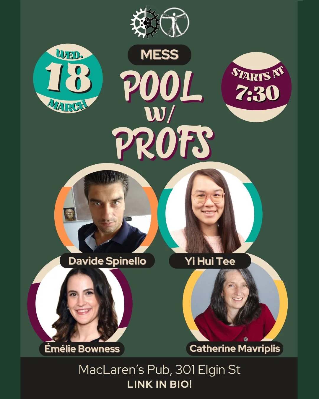Here are the profs ready to join us TOMORROW for a fun night at MESS Pool w Profs 🎱🍀 It&rsquo;s not too late to sign up! Link in bio.

WHO ARE YOU MOST EXCITED TO SEE?

&mdash;&mdash;

Voici les professeurs pr&ecirc;ts &agrave; se joindre &agrave; 