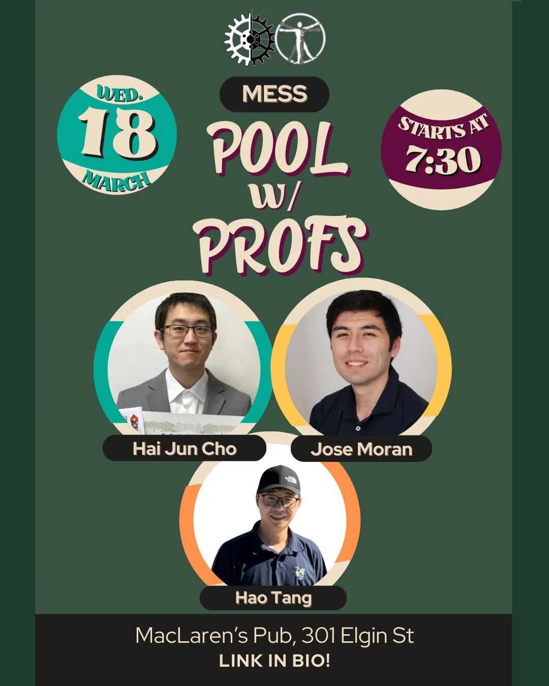 More profs will be attending MESS Pool w/ Profs TOMORROW! 🎱🍀 Avenge bad midterms with some friendly competition. Link in bio! 🔗

&mdash;&mdash;-

Plus de professeurs participeront &agrave; S&Eacute;GM Pool avec profs DEMAIN ! 🎱🍀Avenger les mauva