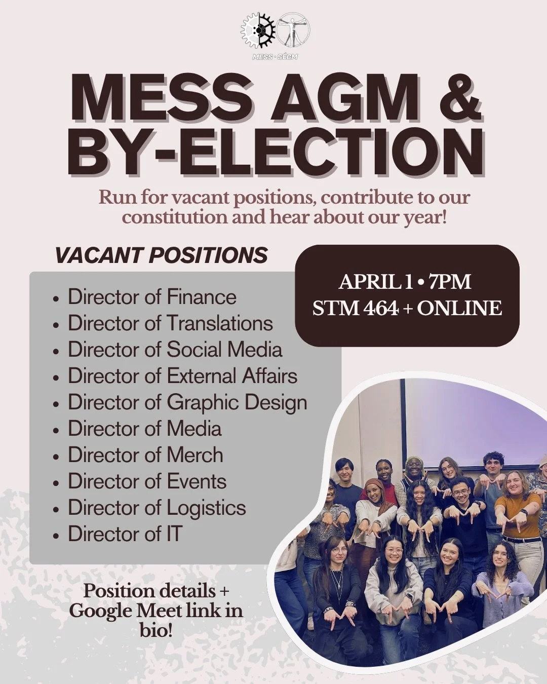 MESS AGM &amp; By-Election is here 👀

Want to get involved, meet new people, and be part of the team behind everything MESS does? This is your chance.

We&rsquo;ll be:
&bull; Filling vacant director positions for the 2026-2027 year! 
&bull; Reviewin