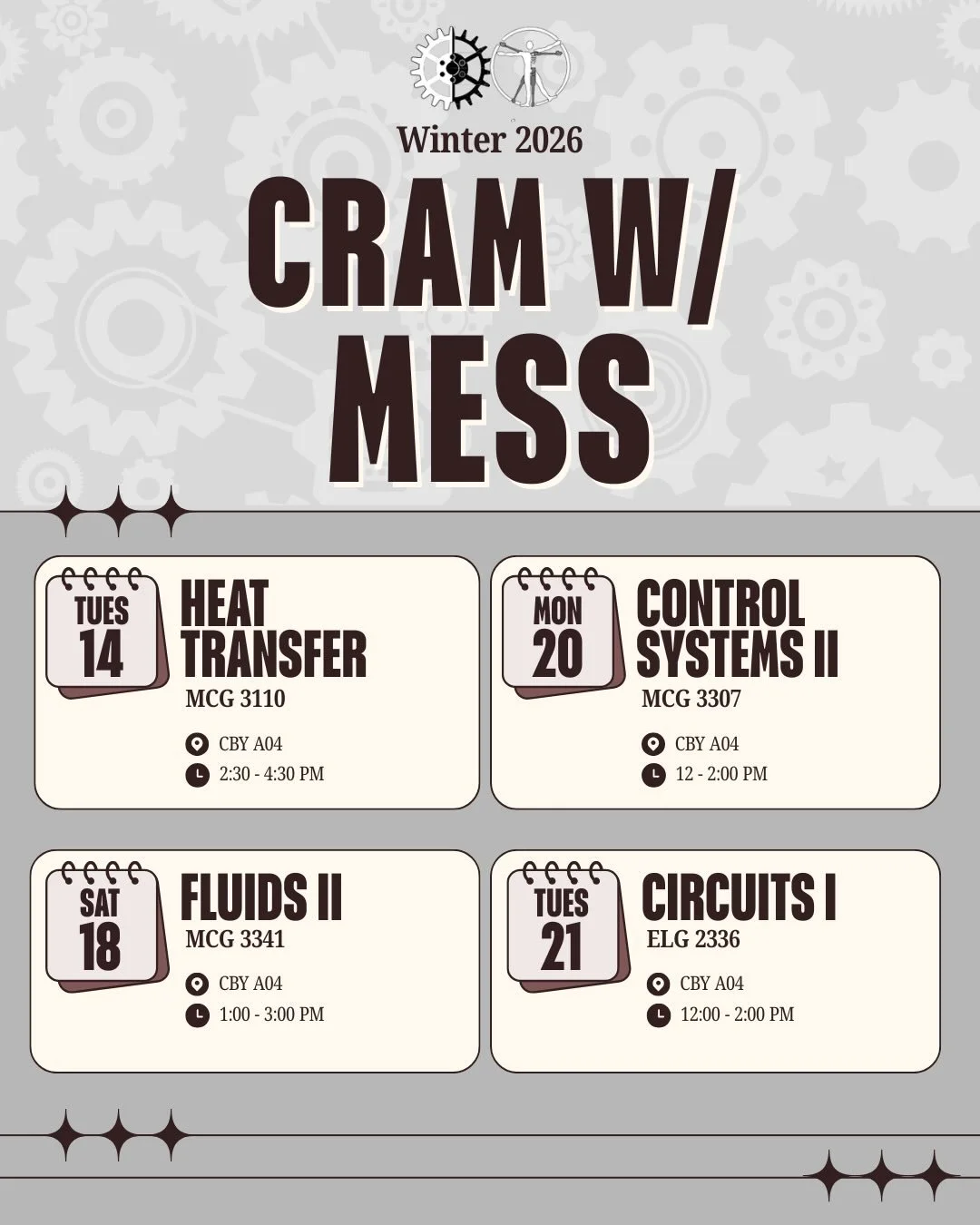 Don&rsquo;t leave it to a guess, come cram with MESS! ⚙️📝Join us for our drop-in cram sessions during finals season to get hands on guidance and review from our mentors! 

&mdash;&mdash;

Aie pas la flemme, revise avec S&Eacute;GM! ⚙️📝Joignez-nous 