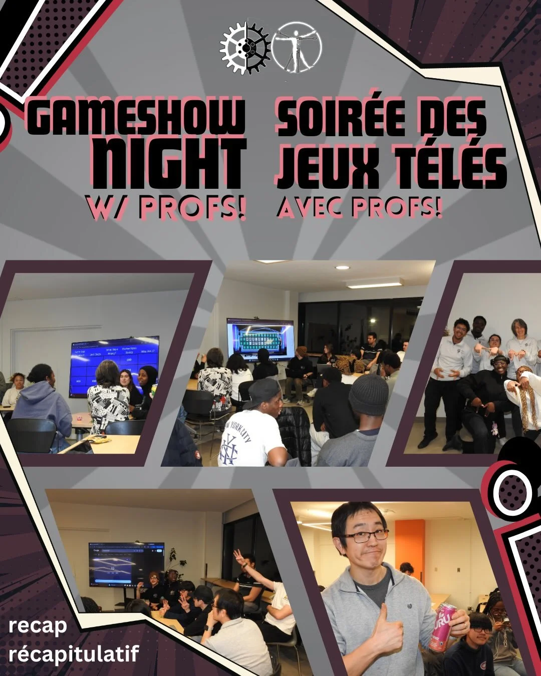 Gameshow Night w/ Profs was so much fun! Congrats to the winning team and thank you to all the profs that showed up 🎡🎟️

&mdash;-

Soir&eacute;e des jeux t&eacute;l&eacute;s avec profs &eacute;tait tellement amusant ! F&eacute;licitations &agrave; 