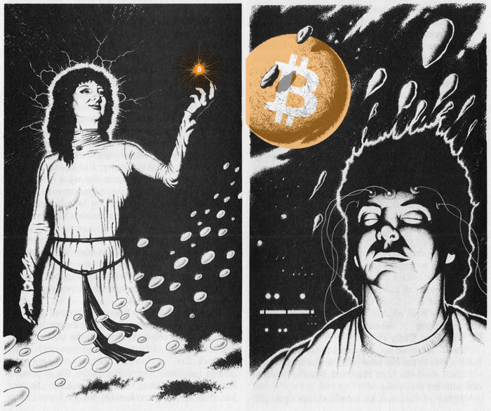 Discovering Bitcoin and plugging yourself into #BitcoinTwitter (original illustrations by Bob Walters)