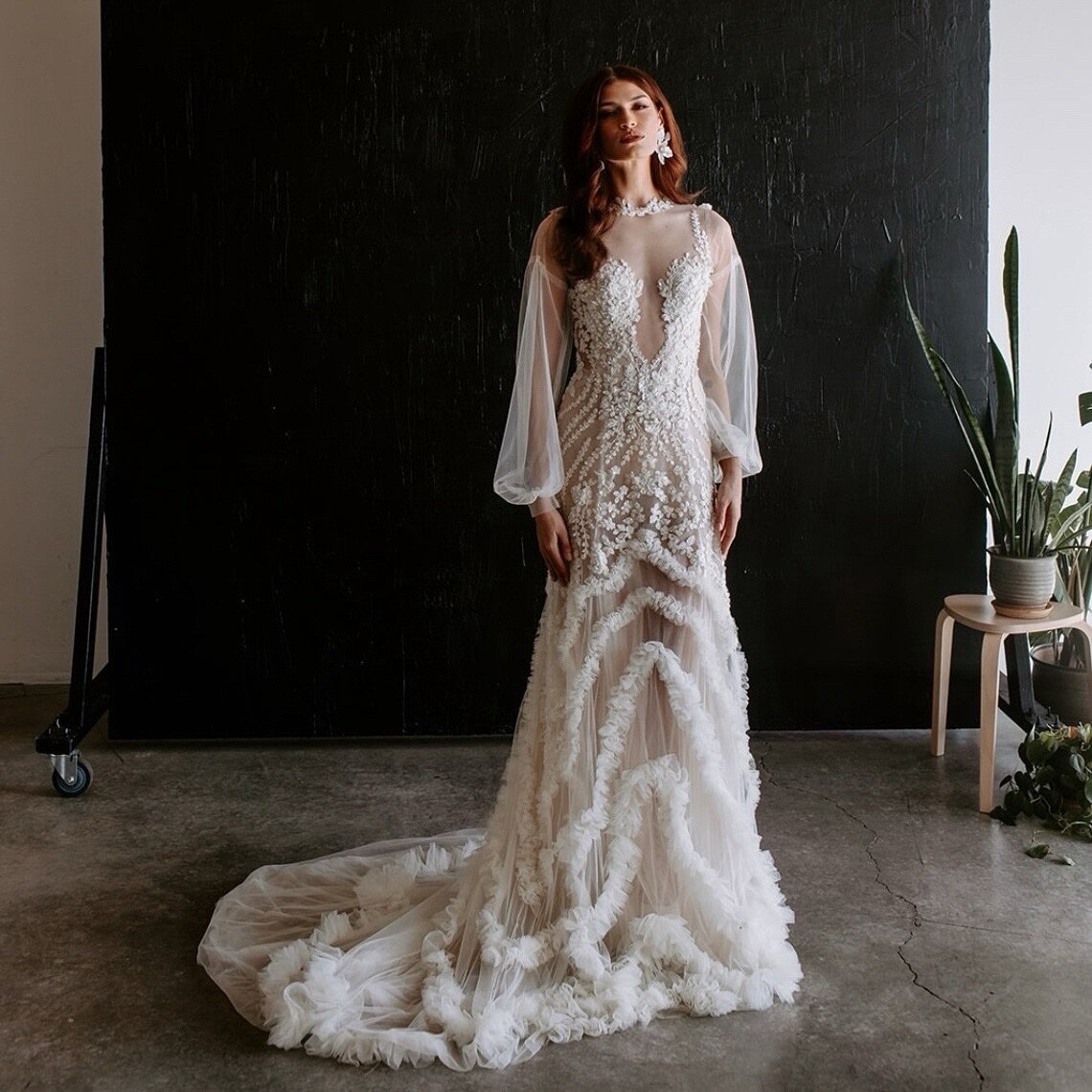 Hand beading flowing into ruffled texture || Opal Gown 

#bridalcouture #weddinggown #couture #texture