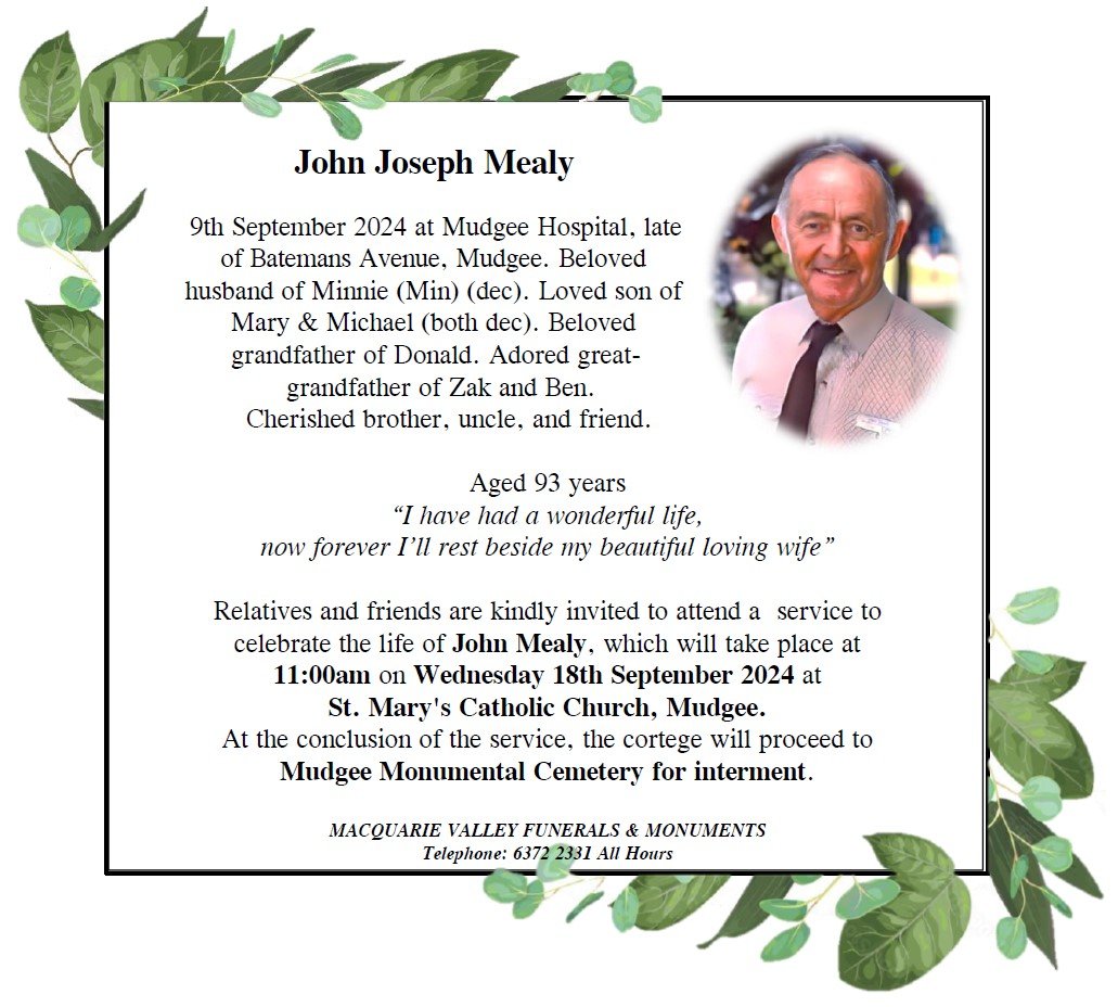 Funeral Notices — Macquarie Valley Funerals & Monuments