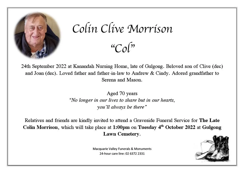MORRISON, Colin Clive — Macquarie Valley Funerals & Monuments