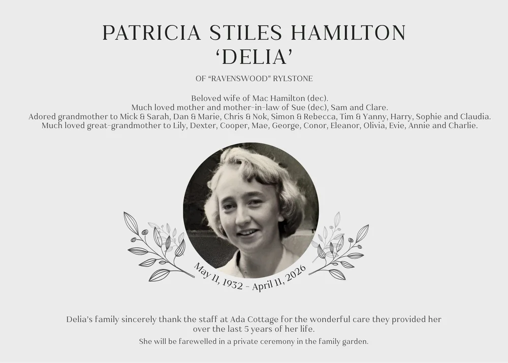 HAMILTON, Patricia Stiles "Delia" — Macquarie Valley Funerals & Monuments