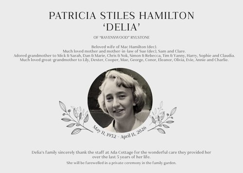 HAMILTON, Patricia Stiles "Delia" — Macquarie Valley Funerals & Monuments