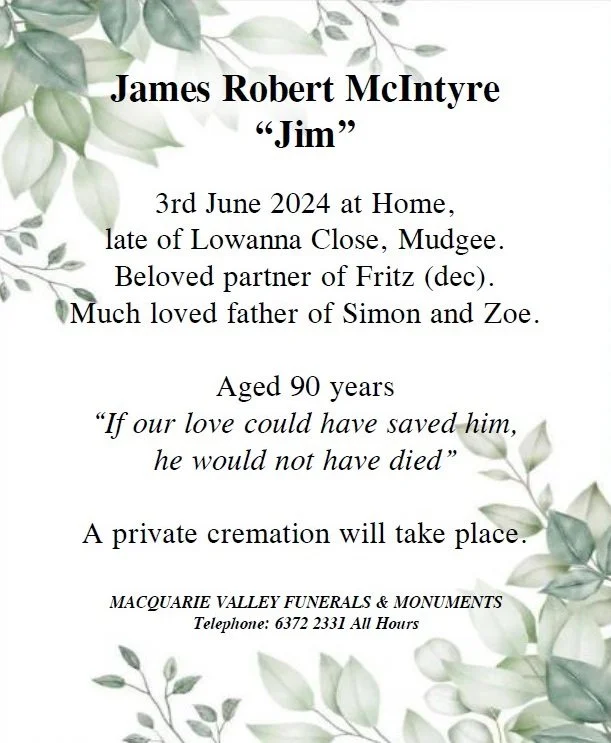 Funeral Notices — Macquarie Valley Funerals & Monuments