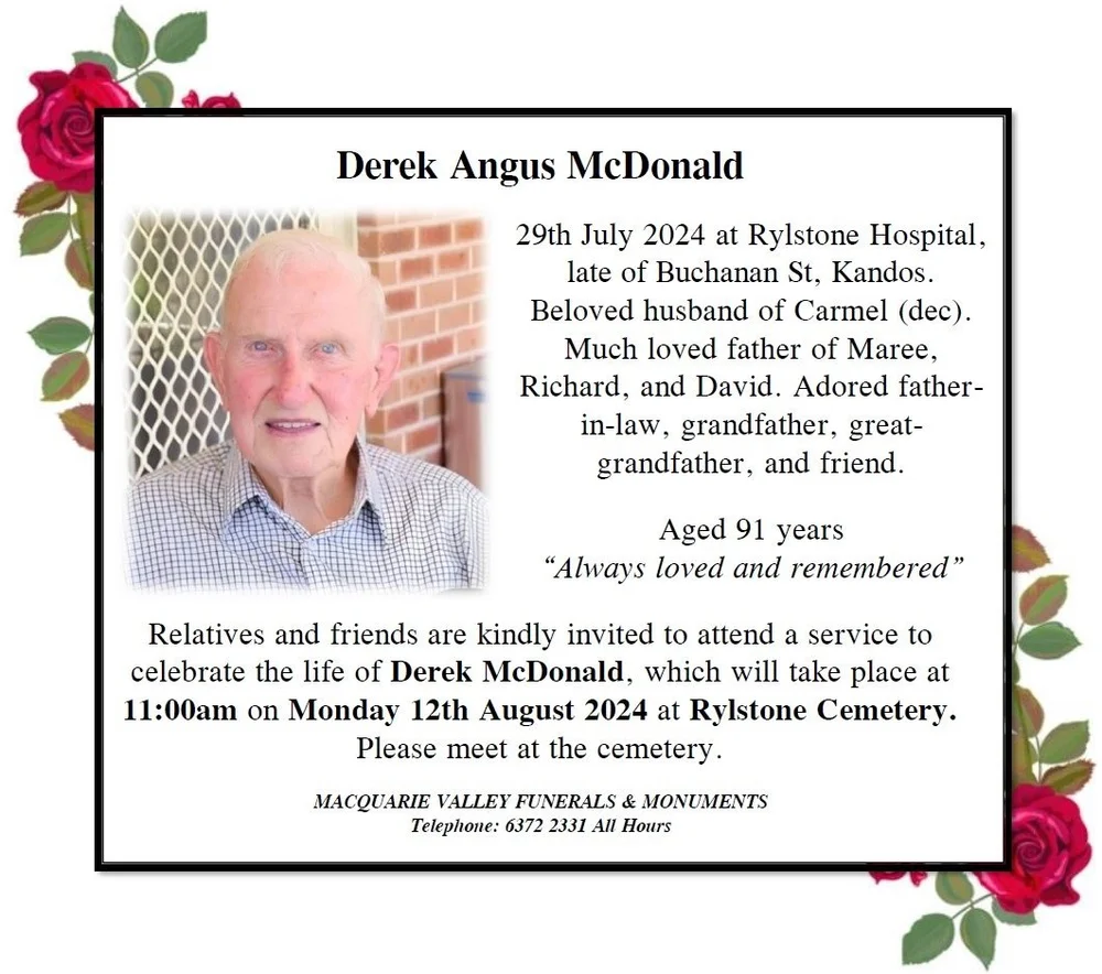 Funeral Notices — Macquarie Valley Funerals & Monuments