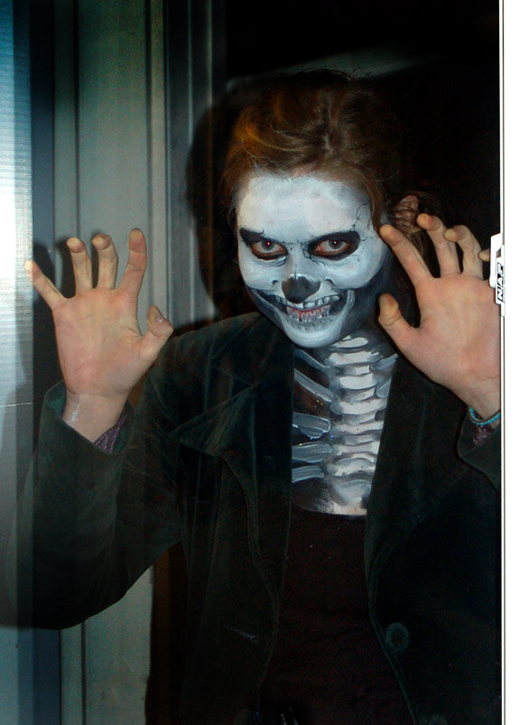 Skeleton at the window, Halloween 2017.