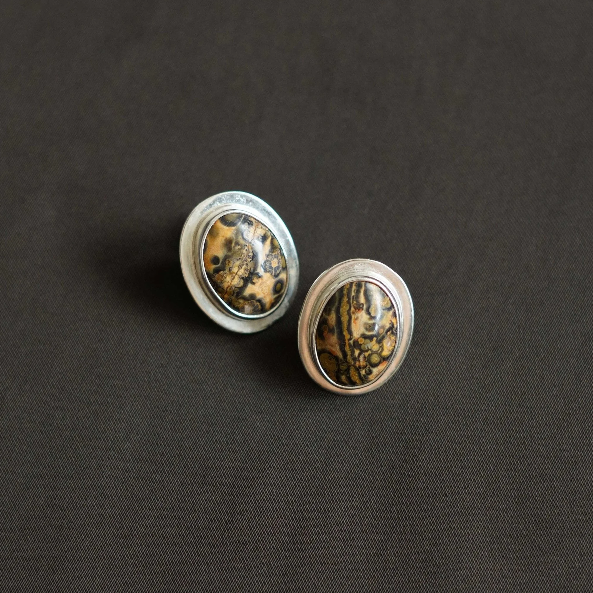 VINTAGE jasper & silver studs