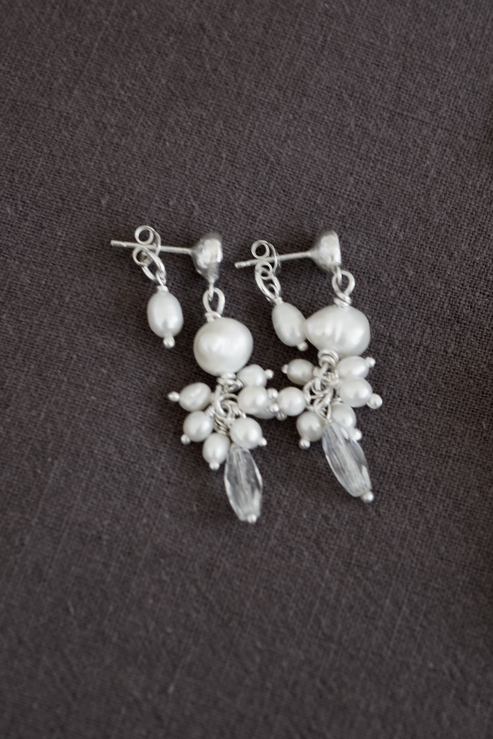 sustainable salvaged reclaimed pearl earrings bridal couture commission jewellery brighton london sustainable handmade draped freshwater pearls