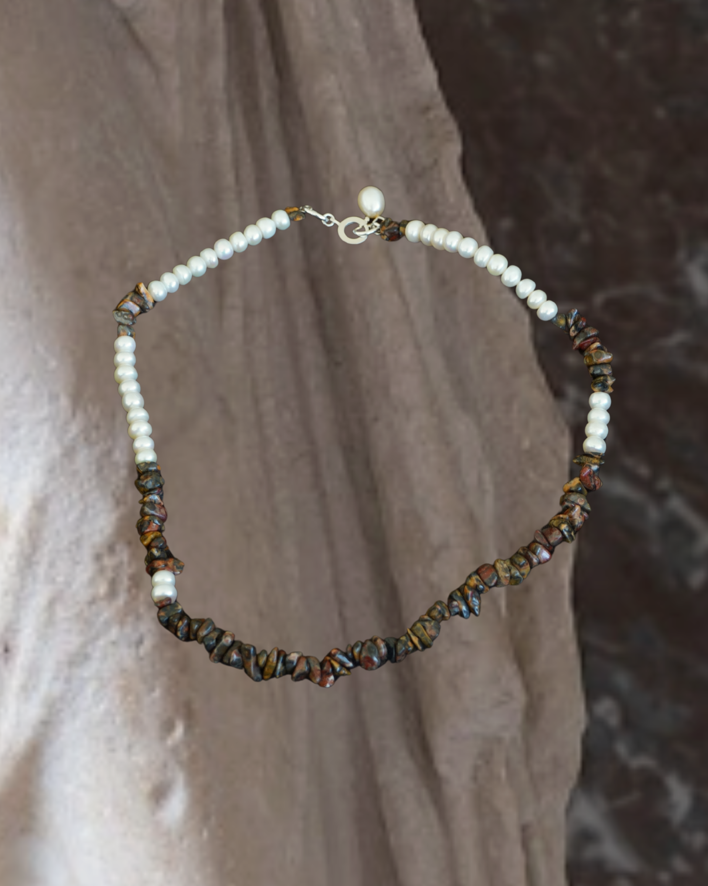 Reclaimed pearl & jasper necklace