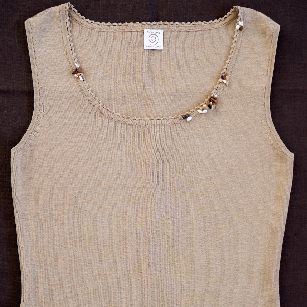 Adorned silk & cotton vest top - tan colour