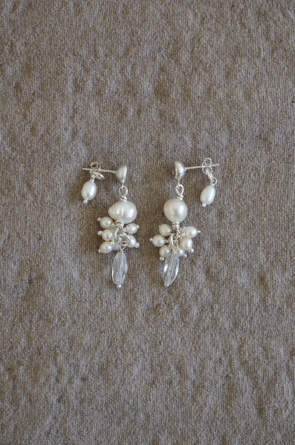 sustainable salvaged reclaimed pearl earrings bridal couture commission jewellery brighton london sustainable handmade draped freshwater pearls