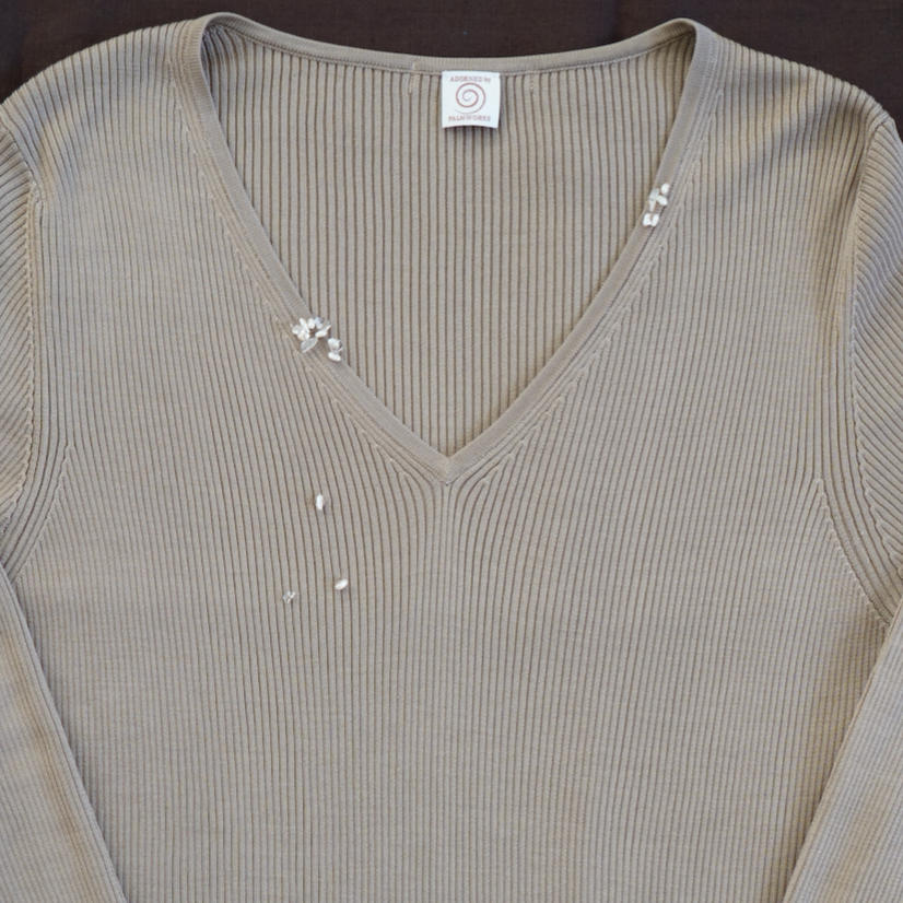 Adorned 100% silk top - taupe grey colour