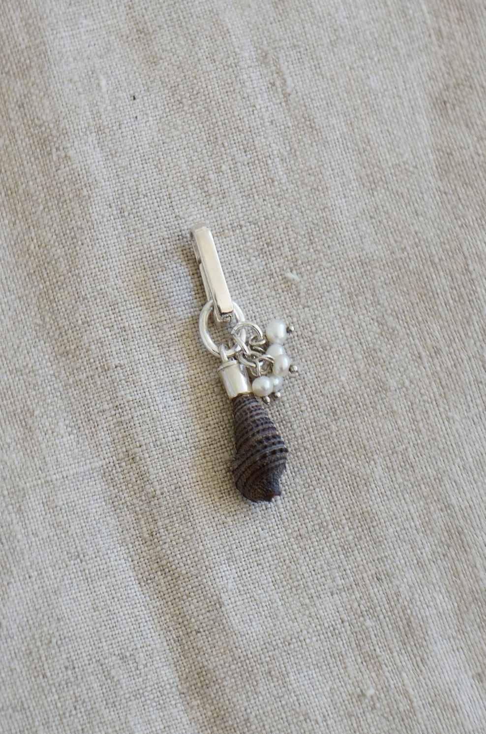 Palmworks sustainable salvaged reclaimed pearl charm necklace, handmade. wedding bridal couture commission jewellery made in brighton uk - sustainable handmade draped freshwater pearls