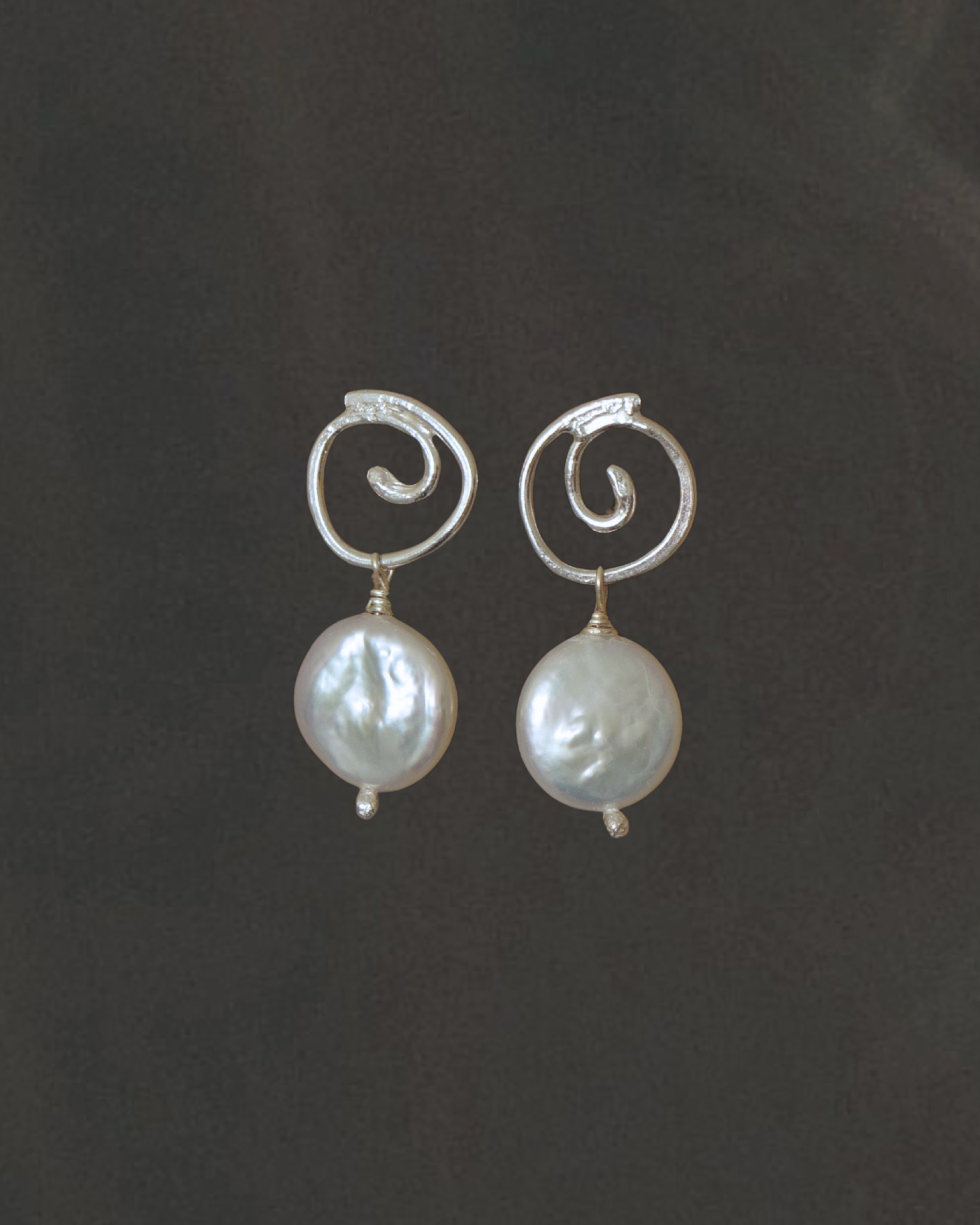 Full moon spiral pearl studs
