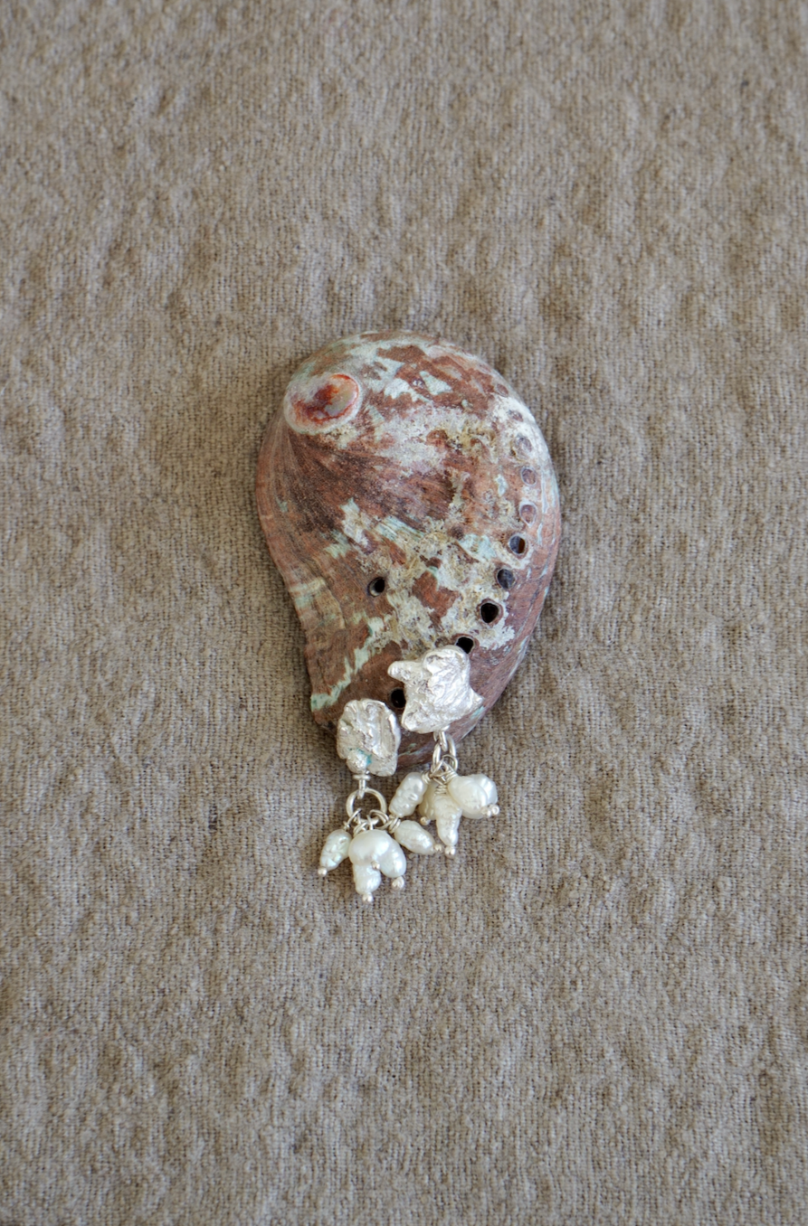 Molten silver studs with reclaimed pearl clusters