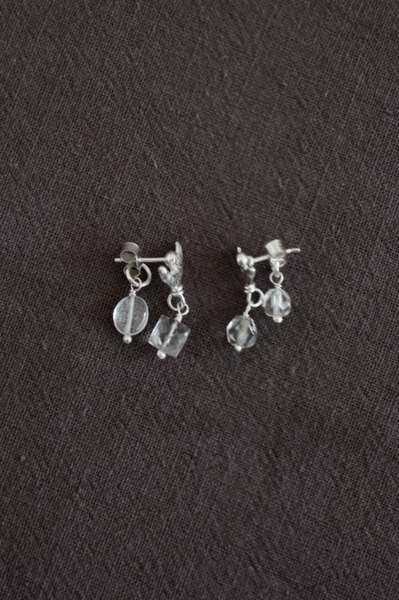 Reworked silver, quartz & glass studs