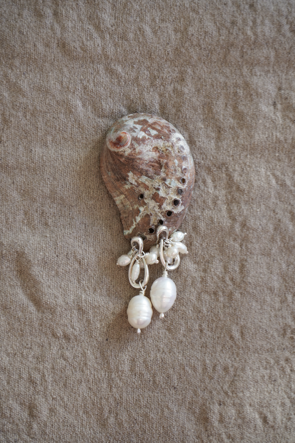 sustainable salvaged reclaimed pearl earrings bridal couture commission jewellery brighton london sustainable handmade draped freshwater pearls