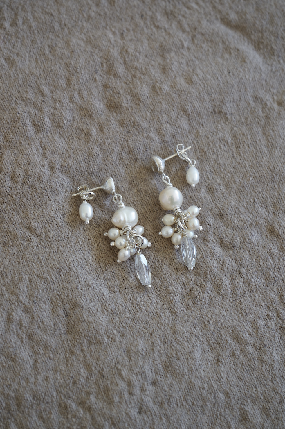 sustainable salvaged reclaimed pearl earrings bridal couture commission jewellery brighton london sustainable handmade draped freshwater pearls