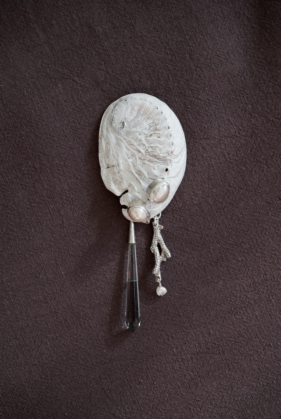 Reclaimed pearl, glass & cast coral studs