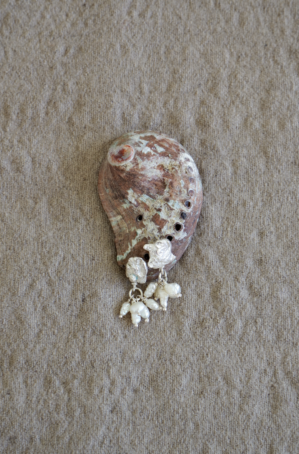 sustainable salvaged reclaimed pearl earrings bridal couture commission jewellery brighton london sustainable handmade draped freshwater pearls