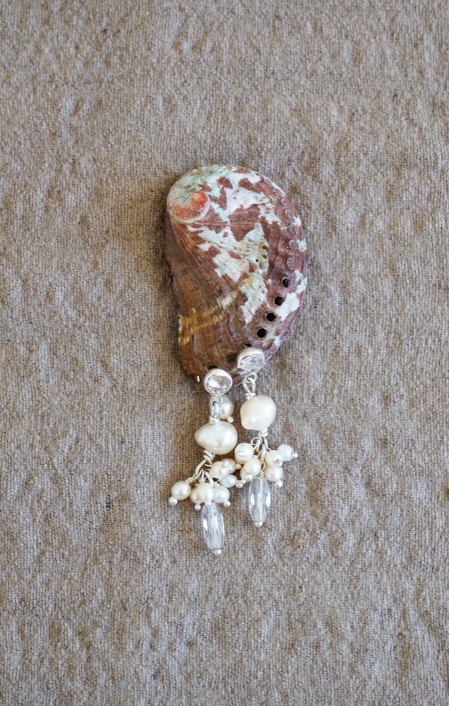 Silver & reclaimed pearl mega cluster drop studs