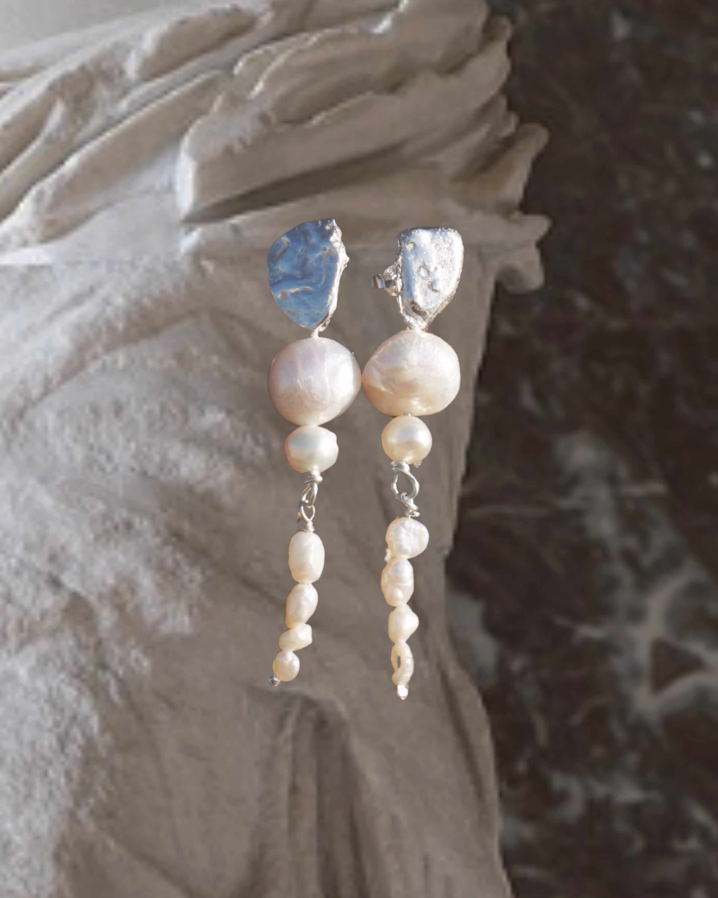 Silver nugget & reclaimed pearl studs