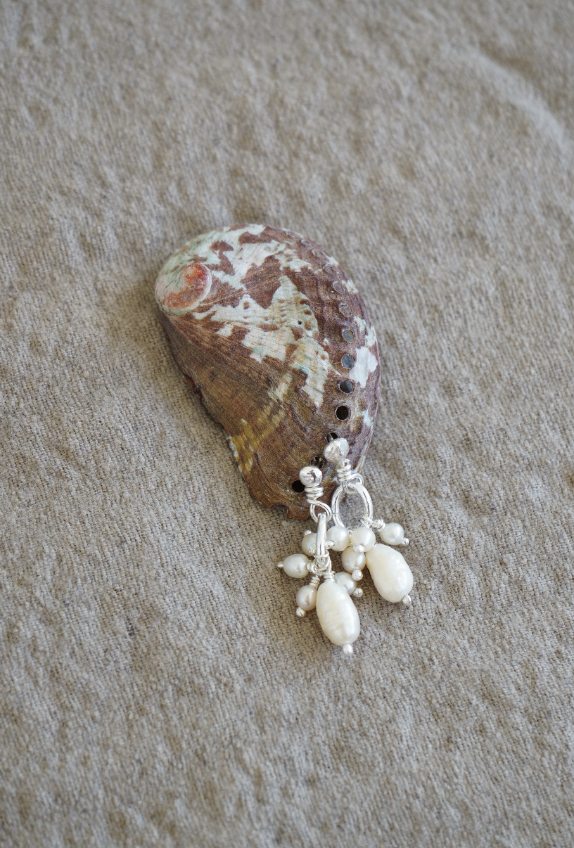 sustainable salvaged reclaimed pearl earrings bridal couture commission jewellery brighton london sustainable handmade draped freshwater pearls